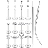 Tornito Push in Stud Earring 14K Gold Filled Threadless Flat Back Earrings Stainless Steel Nose Rings Studs Cartilage Helix Conch Tragus Lip Labret Nostril Piercing for Women 6mm 8mm Gold Silver Tone