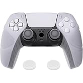 PlayVital Mecha Edition Clear White Ergonomic Soft Controller Silicone Case Grips for ps5, Rubber Protector Skins with Thumbstick Caps for ps5 Controller - Compatible with Charging Station