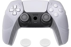 PlayVital Mecha Edition Clear White Ergonomic Soft Controller Silicone Case Grips for ps5, Rubber Protector Skins with Thumbs