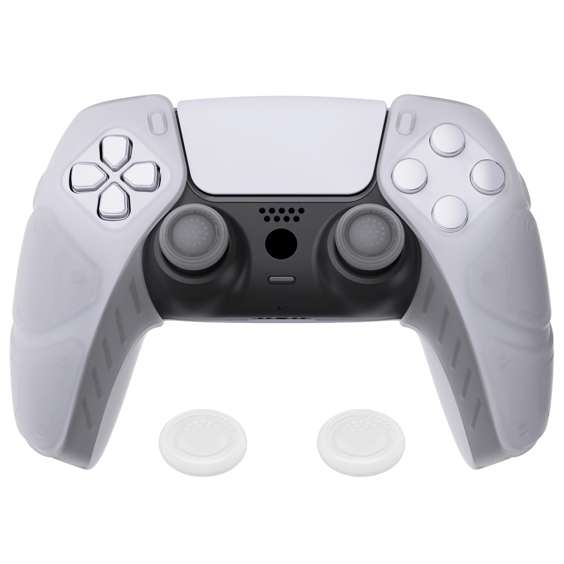 Photo 1 of PlayVital Mecha Edition Clear White Ergonomic Soft Controller Silicone Case Grips for ps5, Rubber Protector Skins with Thumbstick Caps for ps5 Controller - Compatible with Charging Station