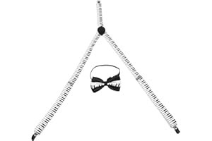 Healvian 1 Set Adjustable Piano Keyboard Suspenders And Pre-Tied Bow Tie Set For Men Clip-On Lightweight Braces Black White M