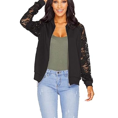 VECDY Damen Blouse,Räumungsverkauf-Damen Lange Ärmel Lace Blazer Anzug Casual Jacke Mantel Outwear Lässiges Spitzenoberteil M