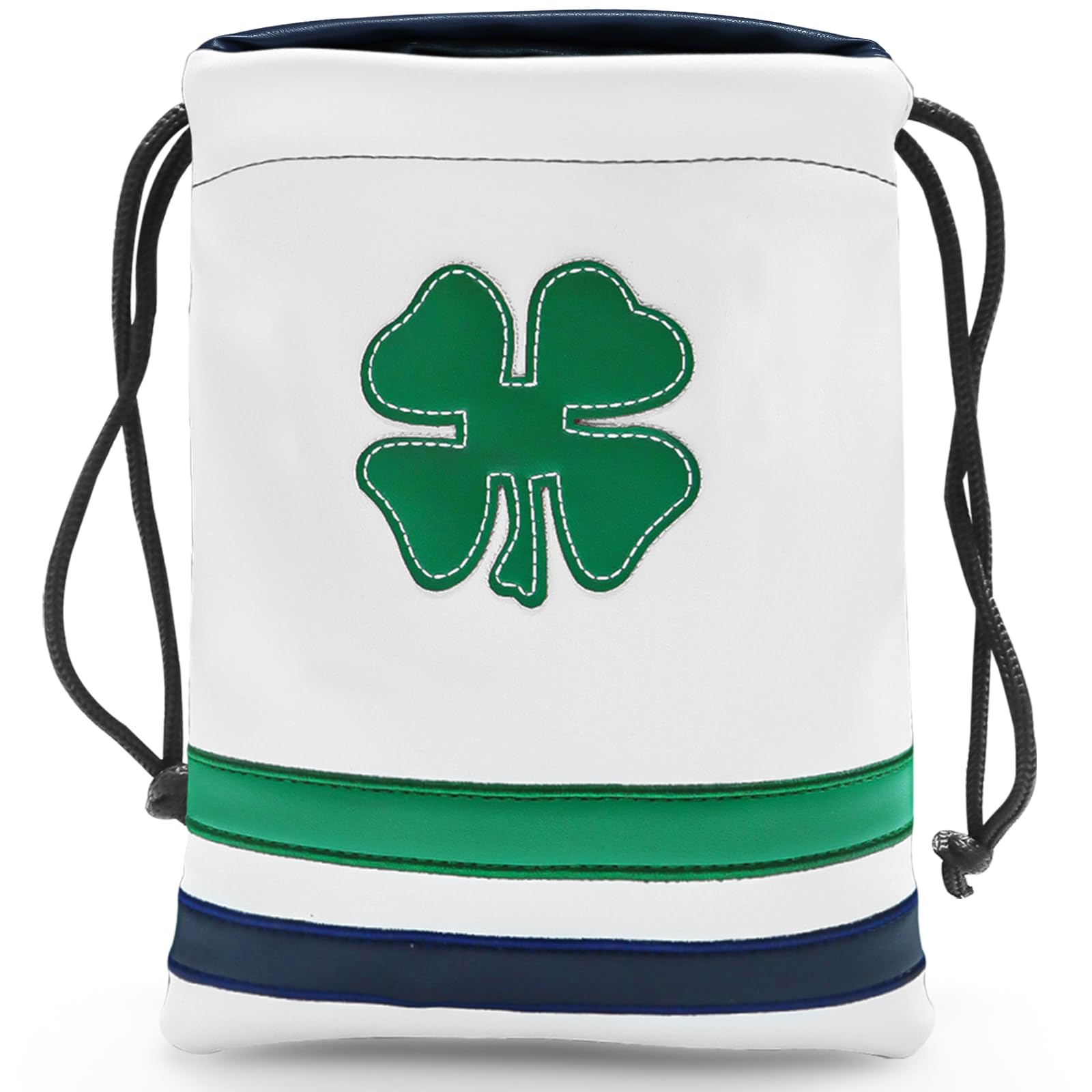 FINGER TEN Golf Tee Pouch with Drawstring Closure, Leather Valuables Pouch, Portable Golf Accessories for Men Women (Four-Leaf Clover)