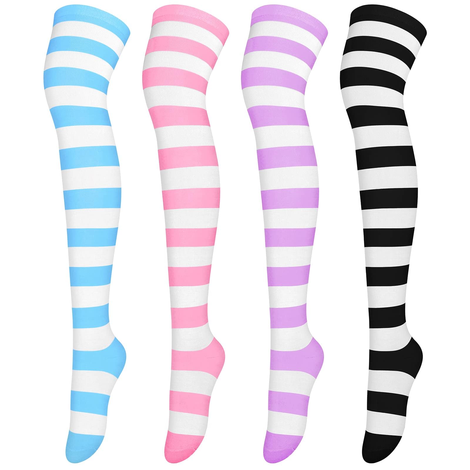 Photo 1 of Aneco 4 Pairs Over Knee High Stripe Socks Stripe Thigh High Socks Cosplay Accessories for Woman Girls