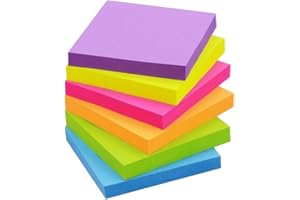 Winner Aura 3x3 Inch Bright Colors Self-Stick Sticky Notes, 6 Pack, 100 Sheets per Pad, Total 600 Sheets