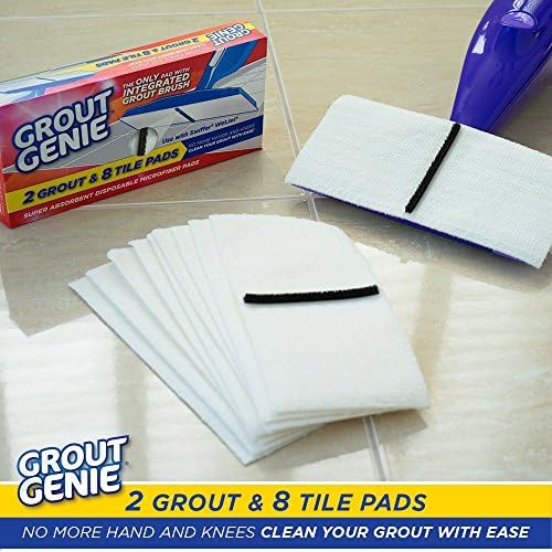 USA Made Microfiber Grout Cleaner Mop Pads - Use with Swiffer WetJet, O-Cedar ProMist, and Libman Freedom - Includes 2 Grout Cleaner Scrub Pads &amp; 8 Genie Pads (brushless).