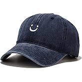 Smile Face Baseball Cap Vintage Distressed Low Profile Unstructured Cotton Dad Hat Adjustable for Women Men