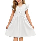 Arshiner Girls Dresses Ruffle Sleeve A-Line V-Neck Sundress Summer Swing Midi Dress with Pockets