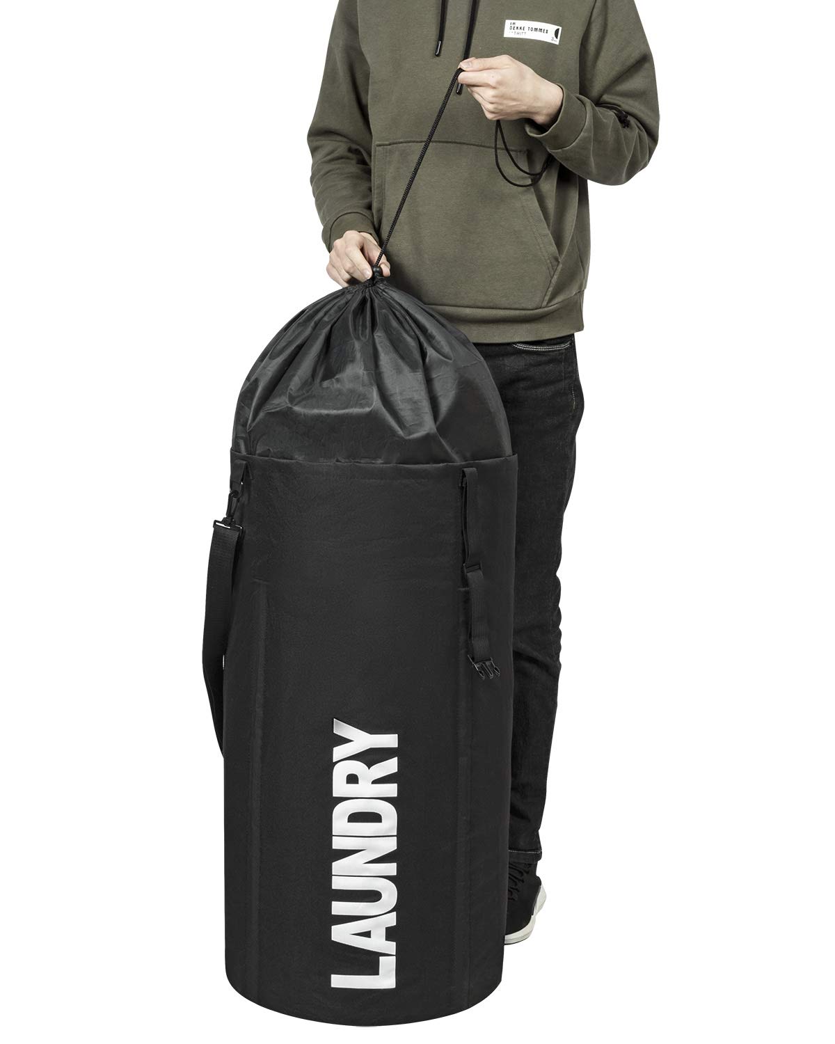 WISHPOOL 106L Collapsible Laundry Bag Backpack Laundry Liner Extra Large Laundry Basket Foldable Laundry Hamper Dirty Clothes Hamper for Laundry （Black）