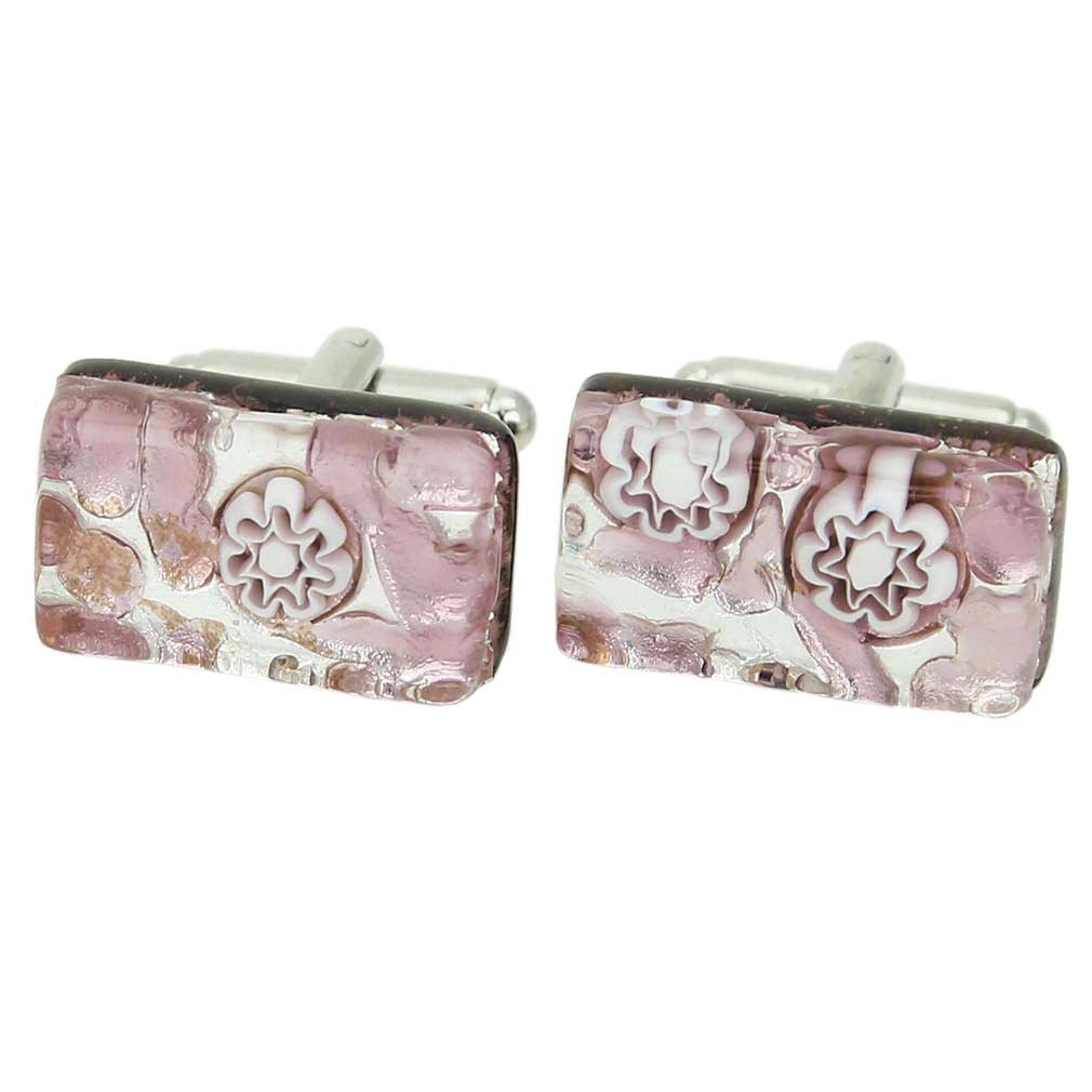 Glass Of Venice Murano Glass Venetian Classic Rectangular Cufflinks - Purple Silver