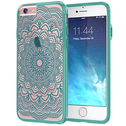 iPhone 6 Plus, iPhone 6s Plus Case, True Color Teal Ethnic Mandala Printed on Clear Transparent Hybrid Cover Hard + Soft Slim Thin Durable Protective Shockproof TPU Bumper Cover