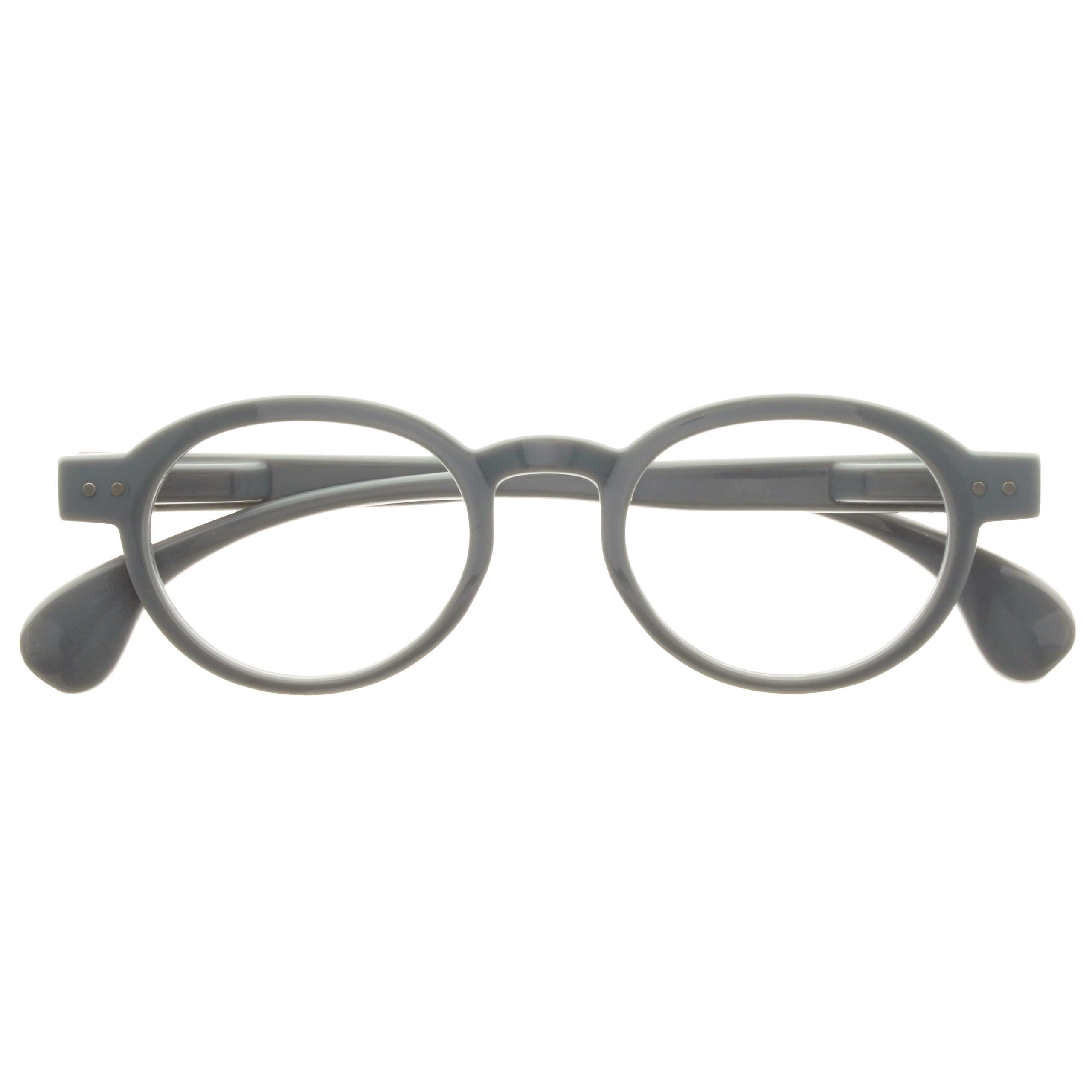 OPULIZE OCA Reading Glasses - Modern Retro Round Frame - Shiny Grey - Mens Womens - Spring Hinges - R54-7 - +2.00