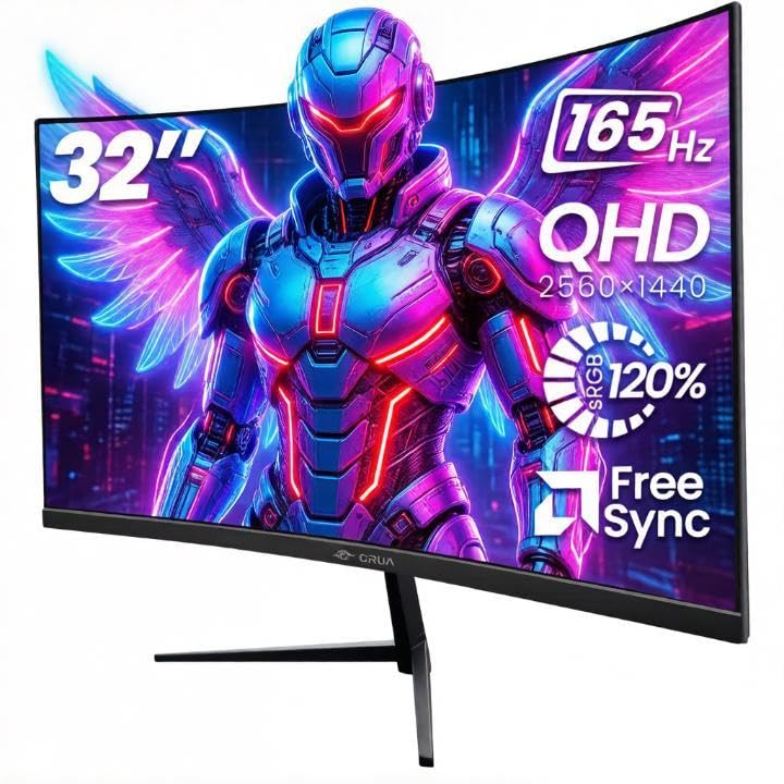 Crua 32&Quot; Curved Gaming-Monitor, 2K Qhd 2560X1440P, 144Hz/165Hz, 120% Srgb, Freesync, Blaulichtfilter, 1500R Va-Bildschirm, Wandmontage Möglich – Schwarz