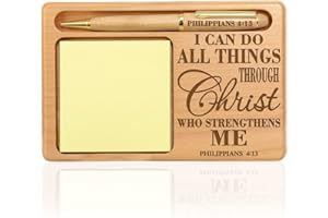 KATE POSH - Philippians 4:13 - I can do All Things Through Christ who Strengthens me Wooden Notepad & Pen Holder