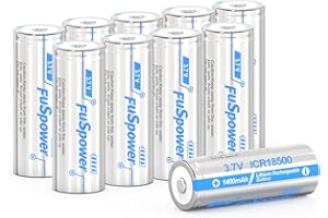 Fuspower ICR18500 Rechargeable Battery 18500 Li-ion 3.7V 1400mAh for Solar Lights, Garden Lights, Security System Panels, LED flashlights (10 Count (Pack of 1))