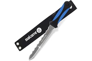 BaiCarre Stainless Steel Garden Knife with Blue Handle,7.8" Double Side Utility Sod Cutter Lawn Repair Garden Knife with Nylon Sheath