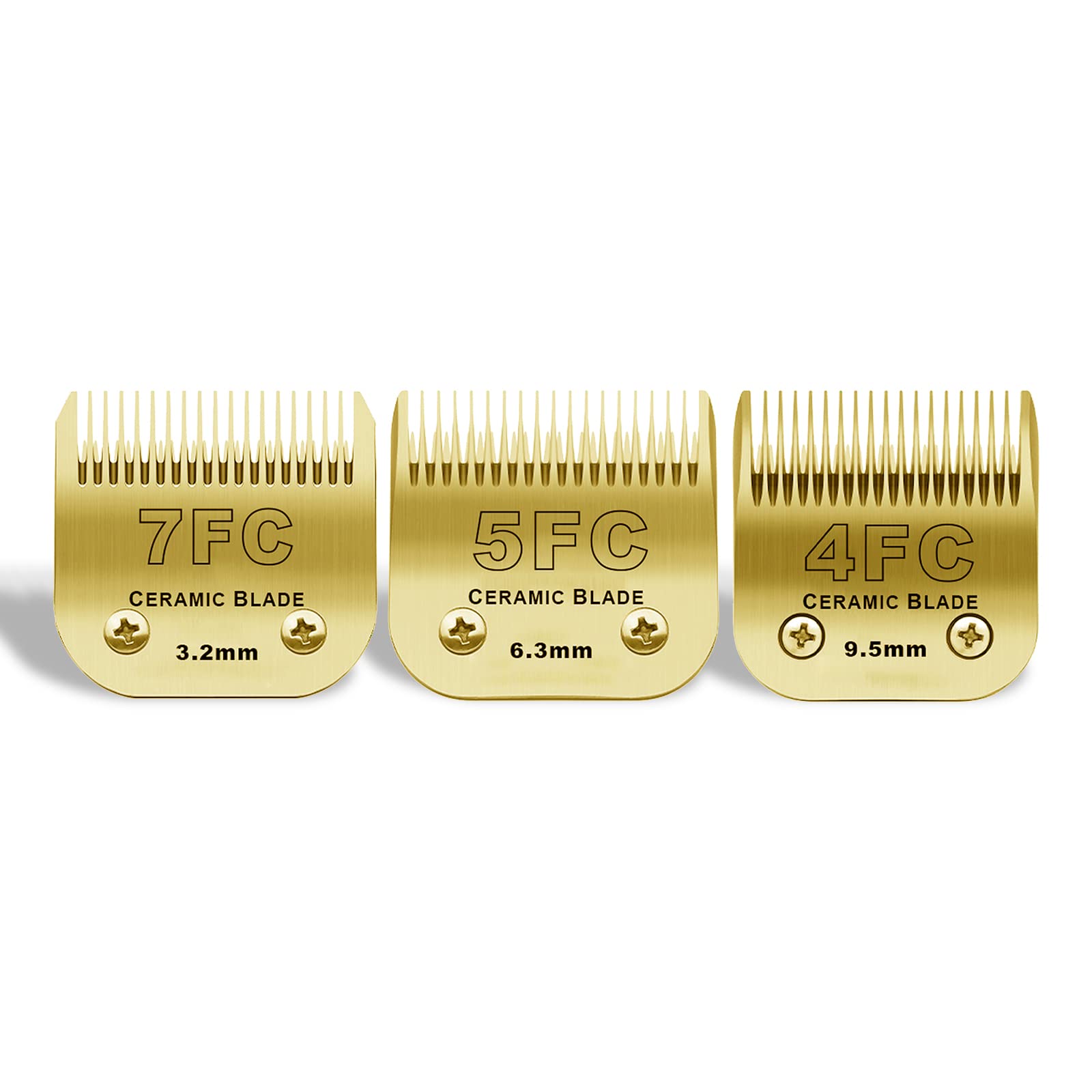 7FC/5FC/4FC Detachable Pet Dog Grooming Clipper Ceramic Blades Set,Compatible with Andis/Heiniger/Moser45 and Oster A5 and Wahl KM10 Series Clippers,3 Pack,Gold