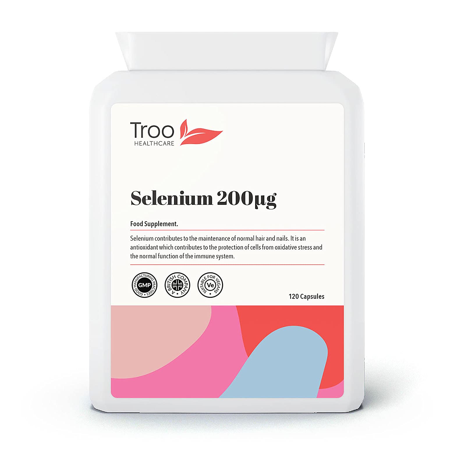 Troo Health Care Selenium 200µg 120 Capsules - Essential Daily Antioxidant Mineral Supplement for Immune Support and Hair and Nail Care - Contributes to Normal Thyroid Function