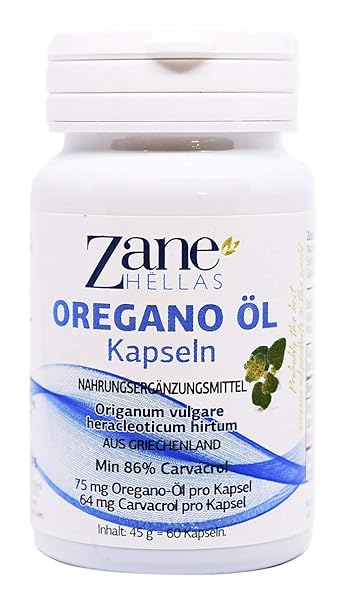 Zane Hellas Oregano Öl Softgels. Konzentrat 7:1 versorgt 65 mg Carvacrol pro Portion. 60 Gélules - Kapseln mit Reinem Ätheris