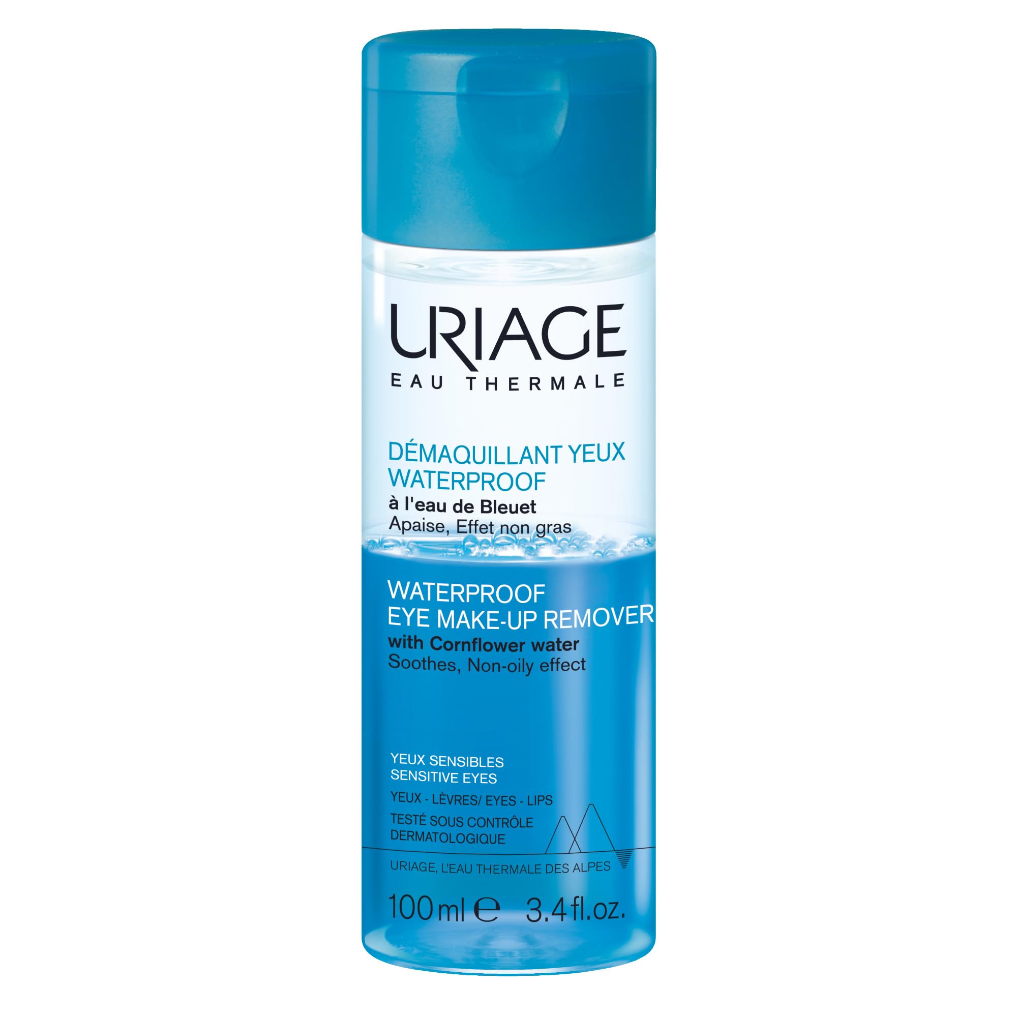 Uriage Biphase Waterproof Make-up Remover for Eyes, Lips & Face - Non-sticky & Non-oily Effect - Suitable for Sensitive Skin - Opthalmologically Tested - Fragrance-free - 100ml