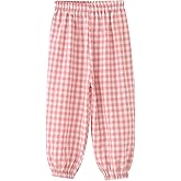 BINIDUCKLING Toddler Pull Up Loose Gingham Girls Pants 2-9 Years