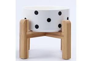 Petygooing Elevated/Raised Ceramic Dog Bowl for Small Breeds, Dog Food Water Dish with Stand,Pet Feeding Bowl with Anti Slip Rubber for Cats and Small Dogs Puppy 13.5 OZ (5.1In / 1.7 Cups) Black Dot