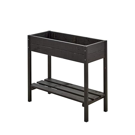 4betterdays.com NATURlich leben! Hochbeet mit Ablage aus massivem Kiefer- & Fichtenholz 88x37x79 cm (LxBxH) schwarz grundiert
