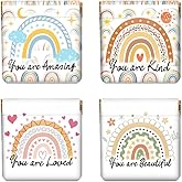 Peacoblue 4Pcs Small Leather Squeeze Coin Purse for Women-Rainbow And Text Pattern Waterproof & Durable Snap Closure Change Pouch Mini Money Wallet Bag for Adult Teen Girls Best Gift