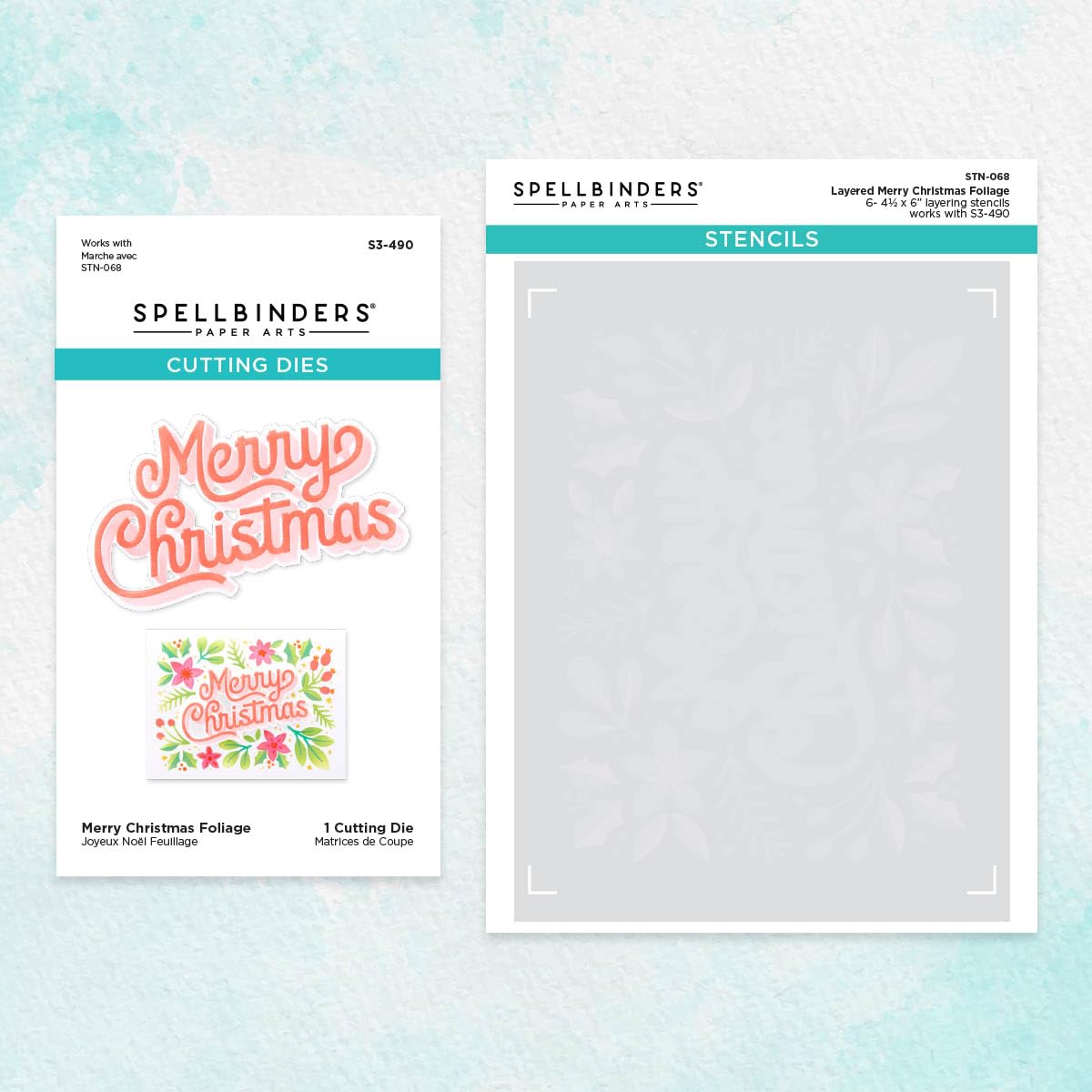 Layered Merry Christmas Foliage Stencil & Die Bundle=from The Layered Christmas Stencils Collection, Clear & Metal