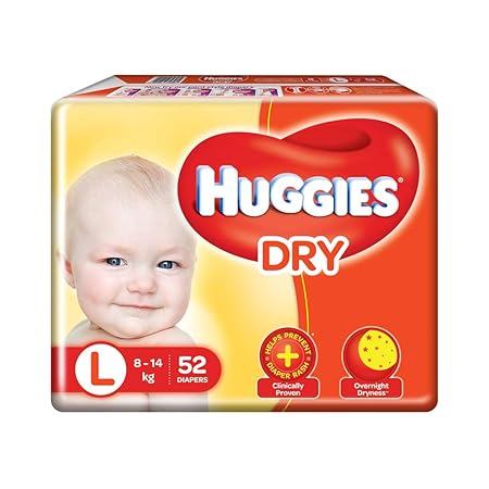 Huggies New Dry, Tapped Diapers, Large Size, 52 Counts
