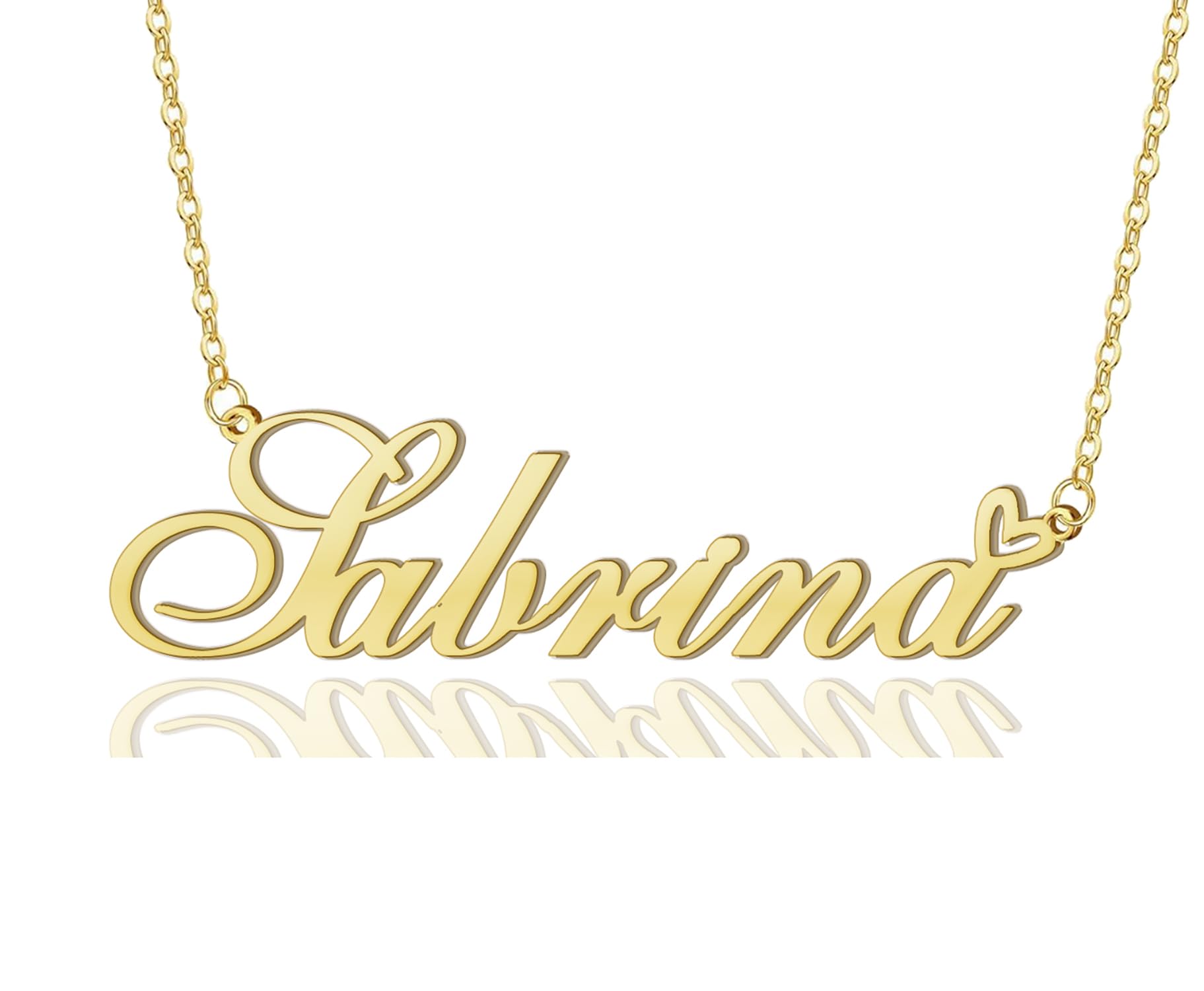 AOLO Sabrina Heart Name Necklace 18k Gold Plated