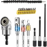 Flexible Drill Bit Extension Set, Includes 105&deg; Right Angle Drill, Bendable Drill Extension, 3pcs 1/4 3/8 1/2" Universal Socket Adapter Set, 3pcs Drill Bit Holder, Screwdriver Bit Kit