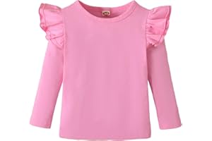 Sanpersonlin Toddler Baby Girl Solid Color T Shirt Kids Blouse Basic Plain Ruffle Top Cotton Casual Clothes