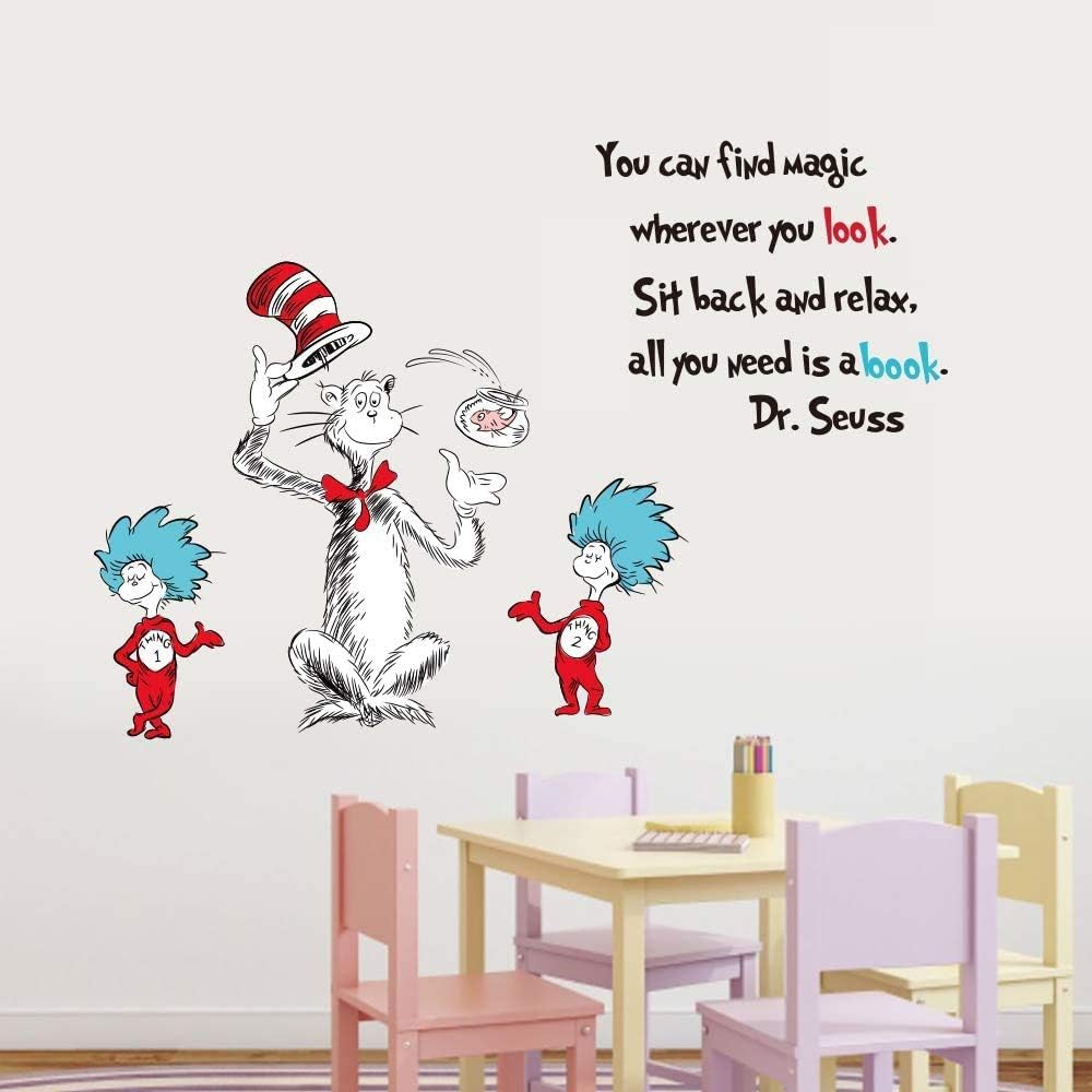 Runtoo Dr Seuss Quotes Saying Wall Decals Kids Educational Wall Stickers Children Reading Room Baby Nursery Wall Décor - Image 4