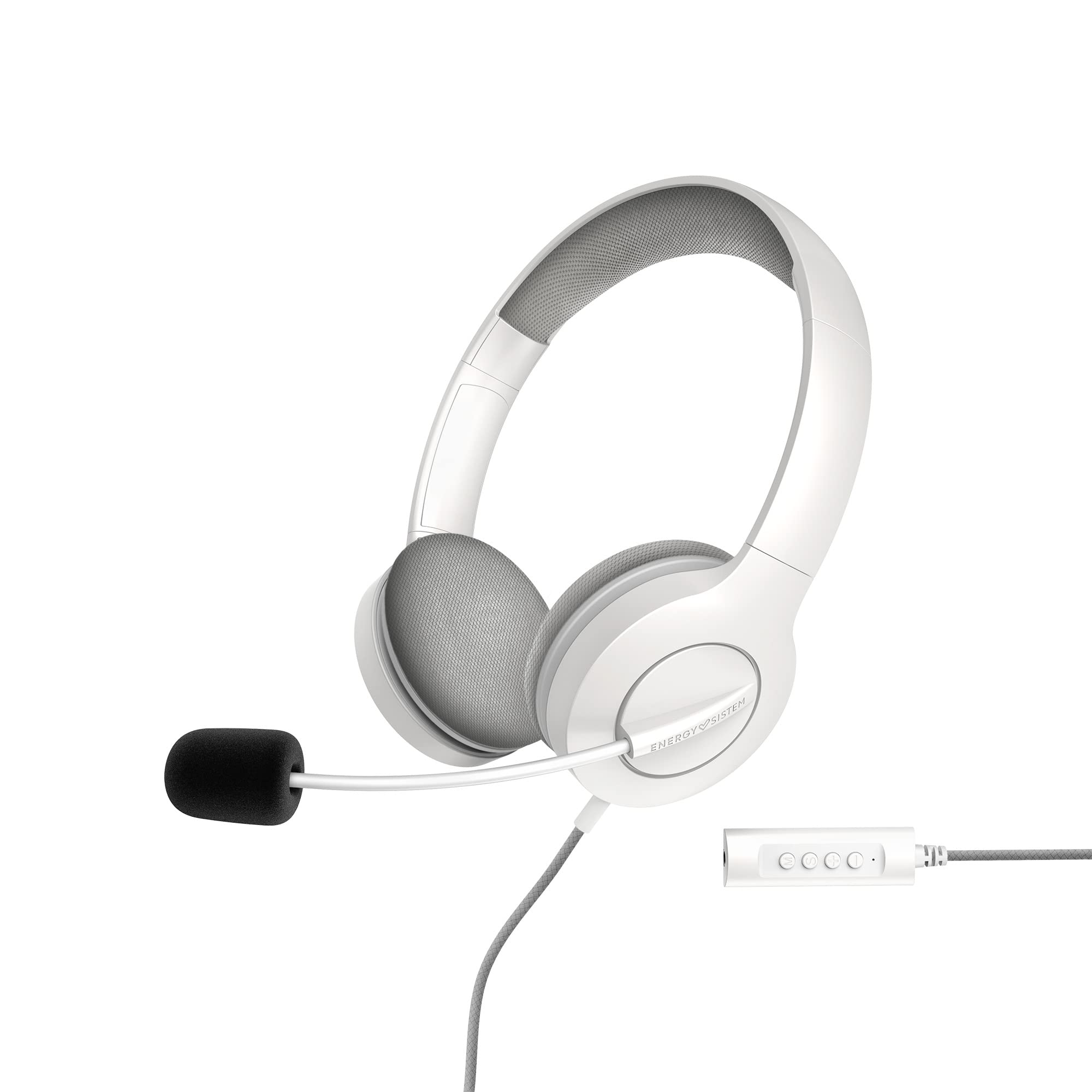 Energy Sistem Headset Office 3 (USB 3.5mm Headset, Volume Control and Mute Function, Retractable Microphone) - White