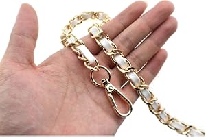 HAHIYO Metal Plus Synthetic Leather Purse Chain Strap Length 23.6 Inch Gold White for Shoulder Cross Body Sling Purse Handbag Clutch Replacement Comfortable 0.47 Inch Wide 5mm Extra Thick 1 Pack