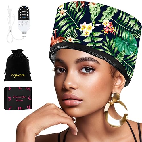 Heat Cap for Deep Conditioning, Ingeware Thermal Cap for Hair Steamer Cap  for Natural Hair Portable Electric Heat Hair Spa Cap for Home Use Pattern 
