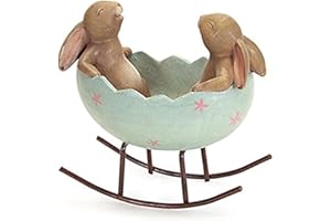 KIAOTIME Laughing Bunny Rabbits Rocking in an Easter Egg Cradle Spring Easter Decoration Vintage Rustic Country Bunnies Rabbit Figurine Statue (Bunnies in a Cradle)