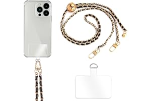 Turkalla Cell Phone Lanyard Phone Crossbody Chain, Adjustable Phone Straps,Leather+Metal Shoulder Strap Phone Chain with Phone Tether Patches Compatible with Most Phones Bag Purse