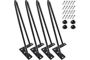 MSOBAIW Hairpin Legs 12 inch Set of 4, DIY Furniture Metal Table Legs Perfect for Coffee Table, Dining Table, Designer Desk, Nightstand, 3/8" Diameter Satin Black Two-Rod Mid Century Modern Style (12", Black)
