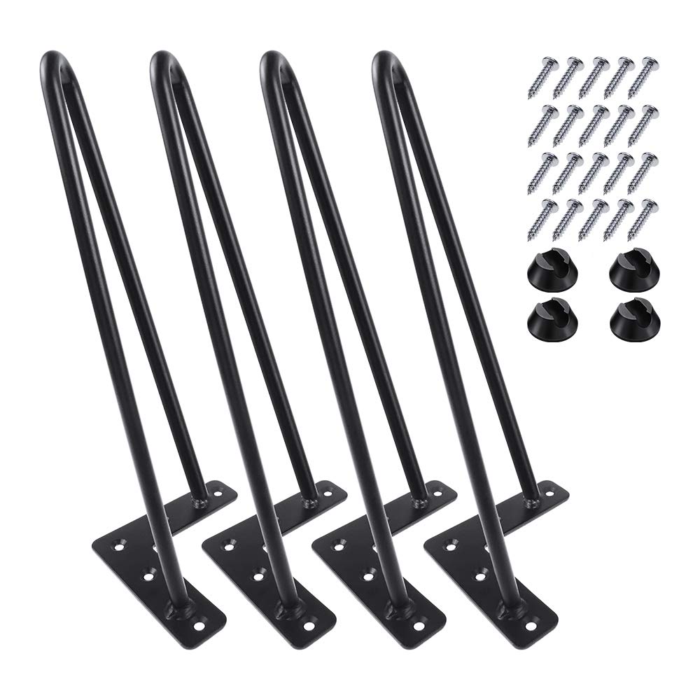 MSOBAIW 12" Hairpin Legs Set of 4, DIY Metal Table Furniture Legs Ideal for Dining Table, Desk, 3/8" Diameter Mid Century Modern Style (12", Black)
