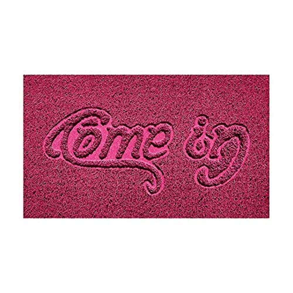 Nicoman Embossed Spaghetti Door Mat Dirt-Trapper Jet-Washable Doormat 70x43cm (Pink, COME-IN) - Use Indoor or Sheltered Outdoor
