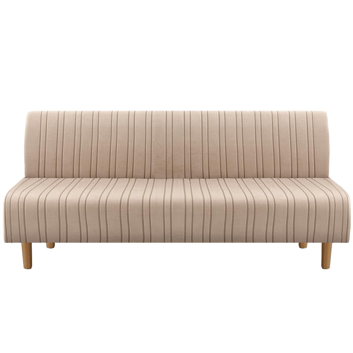 Photo 1 of H.VERSAILTEX Stretch Futon Slipcover Armless Sofa Cover Furniture Protector Without Armrests Slipcover Soft with Elastic Bottom for Kids, Spandex Jacquard Modern Stripe Design, Sand