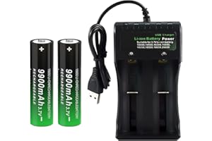 CBJJ Battery and C͙h͙a͙r͙g͙e͙r͙ Set, 3.7 Volt Rechargeable Battery 9900mAh 3.7V Batteries with 2 B͙a͙y͙s͙ C͙h͙a͙r͙g͙e͙r͙ (2 Pack Button Top Batteries)