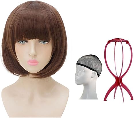 Amazon 24色選べ ウィッグ ボブ ショート フルウィッグ 斜め前髪 ハロウィン コスプレ ウイッグ ネット付き イベント 仮装 学園祭 ダークブラウン コスプレ 仮装 通販