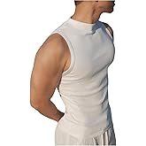 SweatyRocks Men's Mock Neck Ribbed Tank Tops Slim Fit Sleeveless Summer Basic Tops