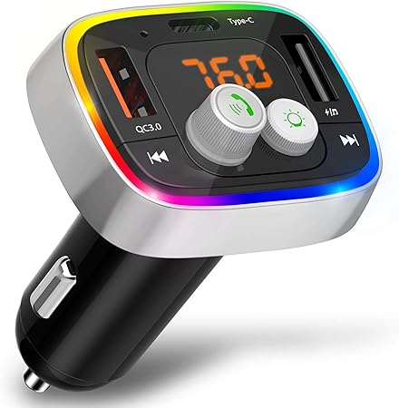 Amazon Fmトランスミッター Bluetooth5 0 高音質 Qc3 0急速充電 2usbポート Type C対応 カーチャージャー ハンズフリー通話 7色ledライト Usbメモリ Tfカート対応 12v 24v対応 電圧測定 日本語説明書 Fmトランスミッタ 車 バイク