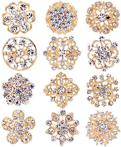 Maogo Lot 12pc Women Multi-Color Rhinestone Crystal Flower Brooches Pins (Set 5)