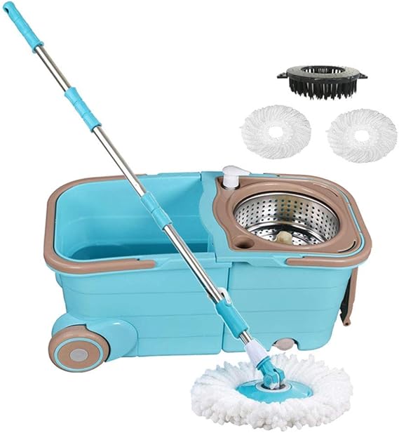 Spin Mop Bucket with Wringer Deluxe Stainless Steel 360 Spin Dry