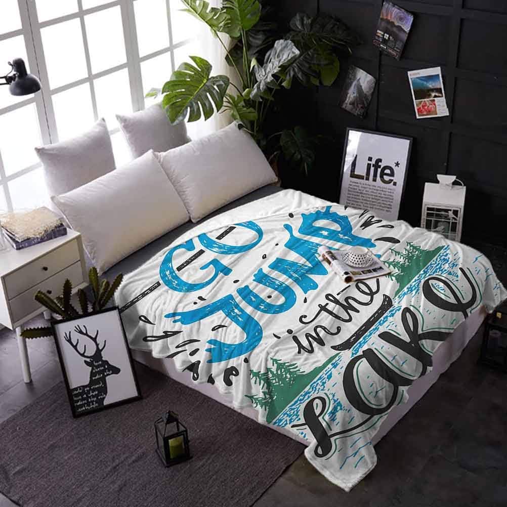carmaxs Kids Blanket Cabin Summer Blankets Twin Size for Couch Bed Sofa Vintage Typography Inspirational Quote Lake Sign Canoe Fishing Sports Theme 70 x 90 Inches Blue Black Green